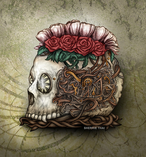 Steampunk Floral Skull