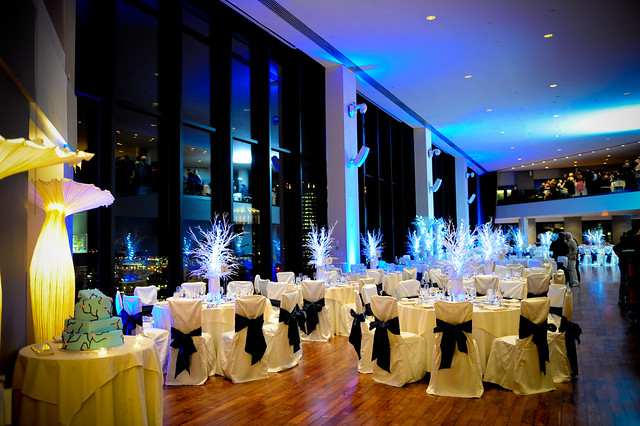 The bride and groom celebrated their wedding day in a winter theme that 