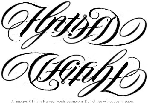  ambigram of the words Hatred Weight created for a tattoo design
