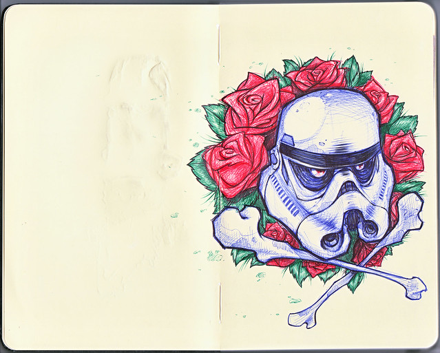 Stormtrooper tattoo design colored sketch in ballpoint ink pens