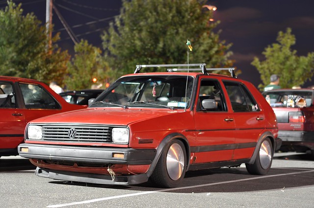 John's mk2 Golf slammed on Raceland coilovers and rocking a hot rod theme