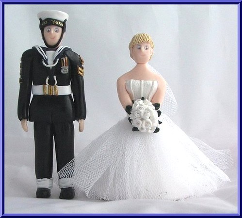 Navy Groom Fimo Wedding Cake Toppers A full net white wedding dress for 