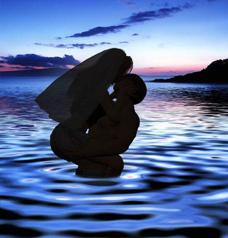 Beach Wedding Kissing Bride Groom A beautiful silhouette of a bride and 