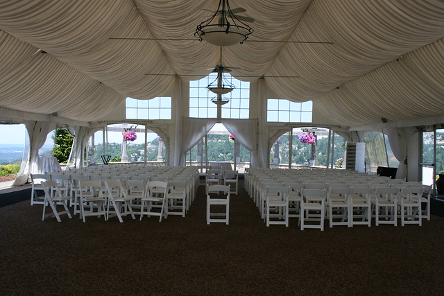 inside the wedding tent being prepped