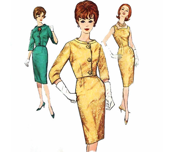 Vintage 1960's Mad Men style wiggle cocktail dress and jacket sewing pattern