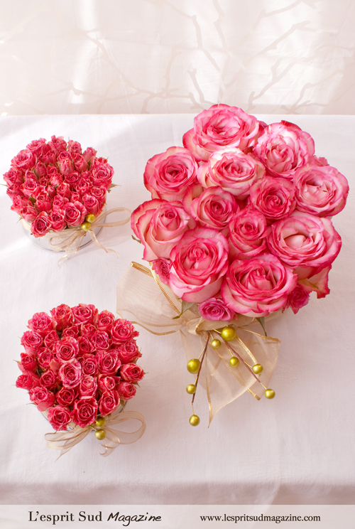 Pink rose centerpieces