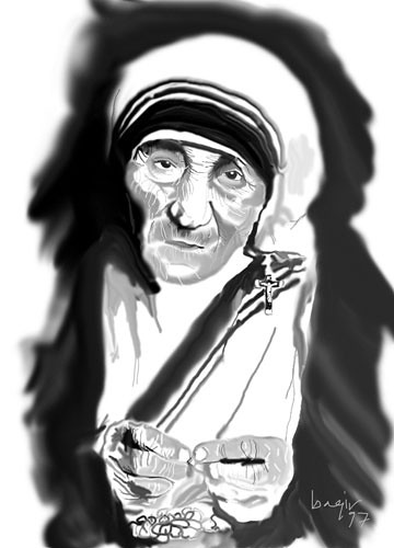 Illustrated the Portrait of Mother Teresa in Adobe PhotoShop in 1997
