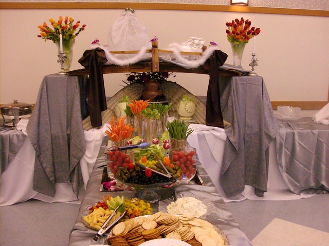 This is a beautiful buffet table setting for any wedding with a chocolate 