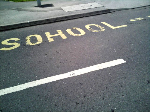 Street Markings Outside a Primary School In England, UK