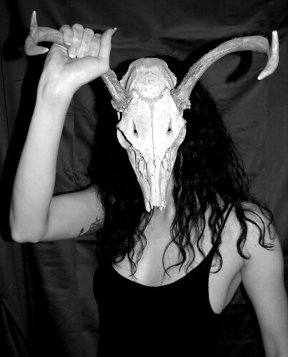 BONELUST - Self Portrait with White-tailed Deer Skull 3 - Ver2 B&W