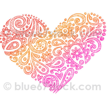 HandDrawn Sketchy Paisley Henna Heart Doodle Drawing Vector