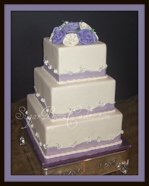 purple ivory wedding cake