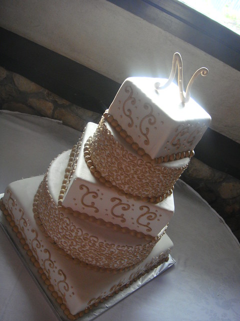 Ivory and tan wedding cake This is my very first wedding cake