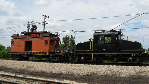 Maintaining the overhead trolley wire. The Illinois Railway Museum. Union Illinois. Friday, July 3rd 2009. by Eddie from Chicago
