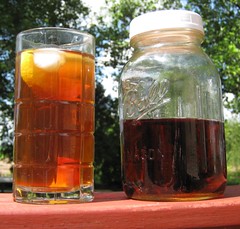 Sun tea brewed in Mason jar