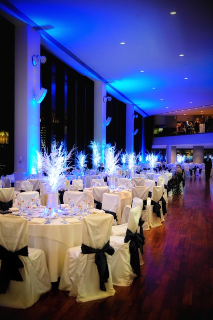 The bride and groom celebrated their wedding day in a winter theme that