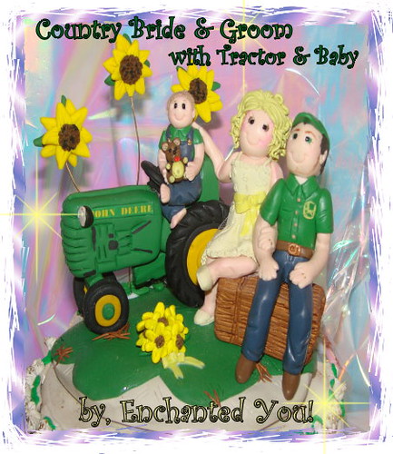 Country Tractor Baby Bride Groom Wedding cake topper