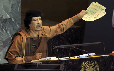 Libyan leader Muammar Gaddafi addressed the United Nations General Assembly for the first time on September 23, 2009 in New York. by Pan-African News Wire File Photos