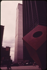 Manhattan's Huge World Trade Center Still Under Construction, Seen From Lower Broadway 05/1973