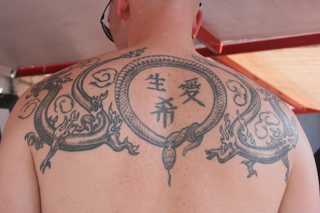 Dragons and Snake Tattoo with Chinese Characters