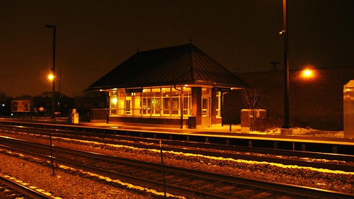 Night time at the Metra Galewood commuter depot. Chicago Illinois. December 2009. by Eddie from Chicago