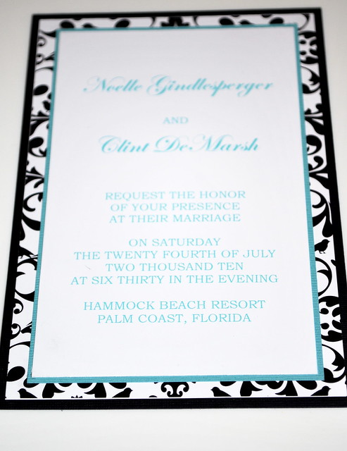 Tiffany Blue Black White Damask Wedding Invitation