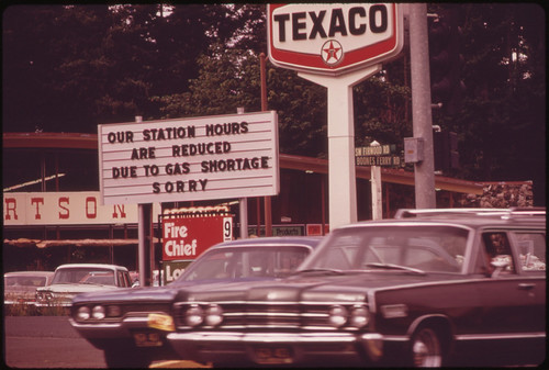 One of Many Service Stations in the Portland Area Carrying Signs Reflecting the Gasoline Shortage 06/1973
