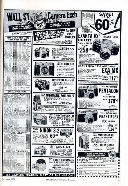 Wall St Camera Exch Mail Order Price List December 1955