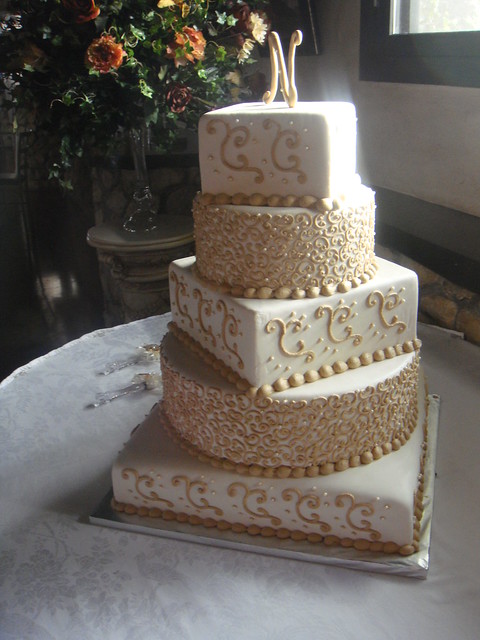 Ivory and tan wedding cake This is my very first wedding cake