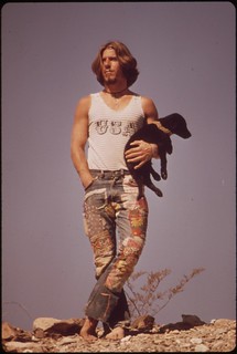 Hitchhiker with His Dog "Tripper" on U.S. 66, May 1972