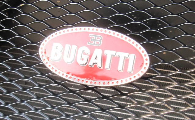 The Bugatti logo on the grille of a Veyron 164
