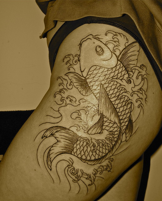 Koi Tattoo outline First sitting Dec 18th 2009 2 hours no breaks