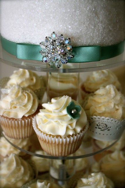 Sage Green Ivory Wedding Cupcakes With a touch of sparkle from sugar 