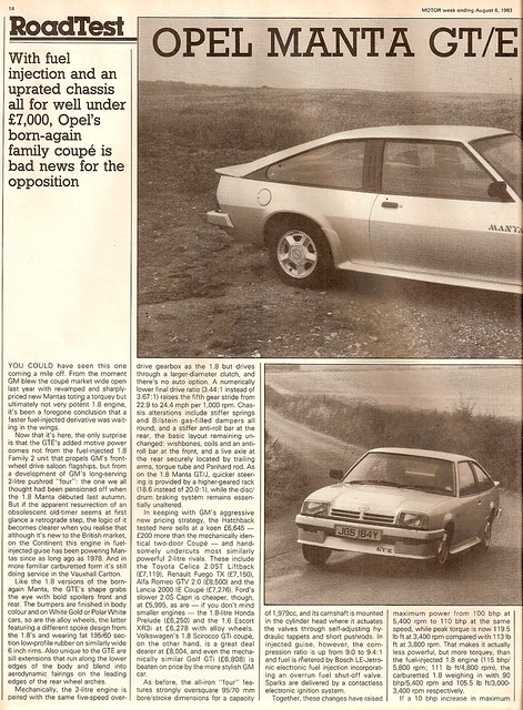 Opel Manta GTE Road Test 1983 1 
