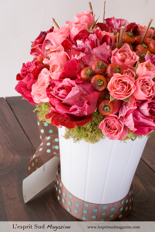 Pretty pink rose arrangement for the holidays