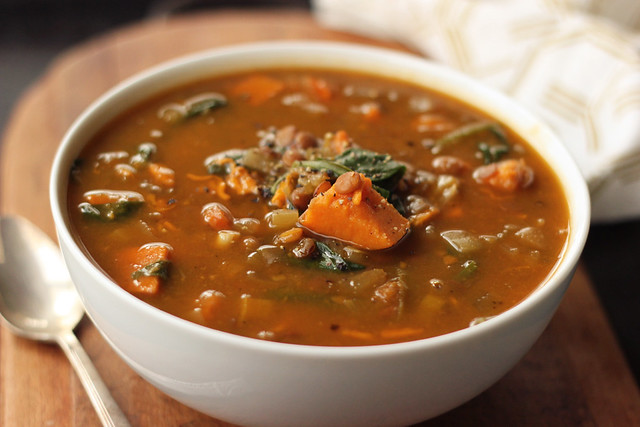 Spinach, Lentil and Sweet Potato Slow Cooker Soup - Gluten-free and Vegan