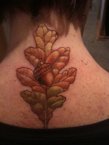 Oak leaf tattoo done by Johnny at Skin Kitchen in Des Moines IA