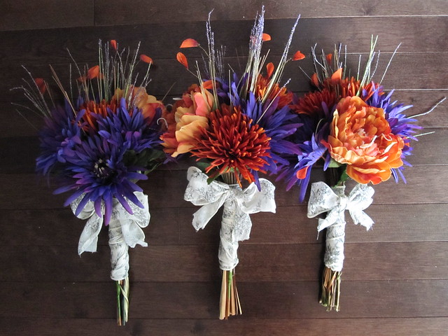 Purple and Orange Wedding Bouquets
