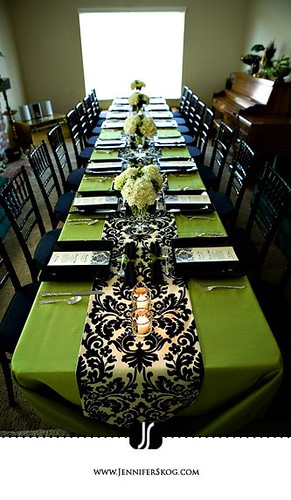 Green and Black damask table decor