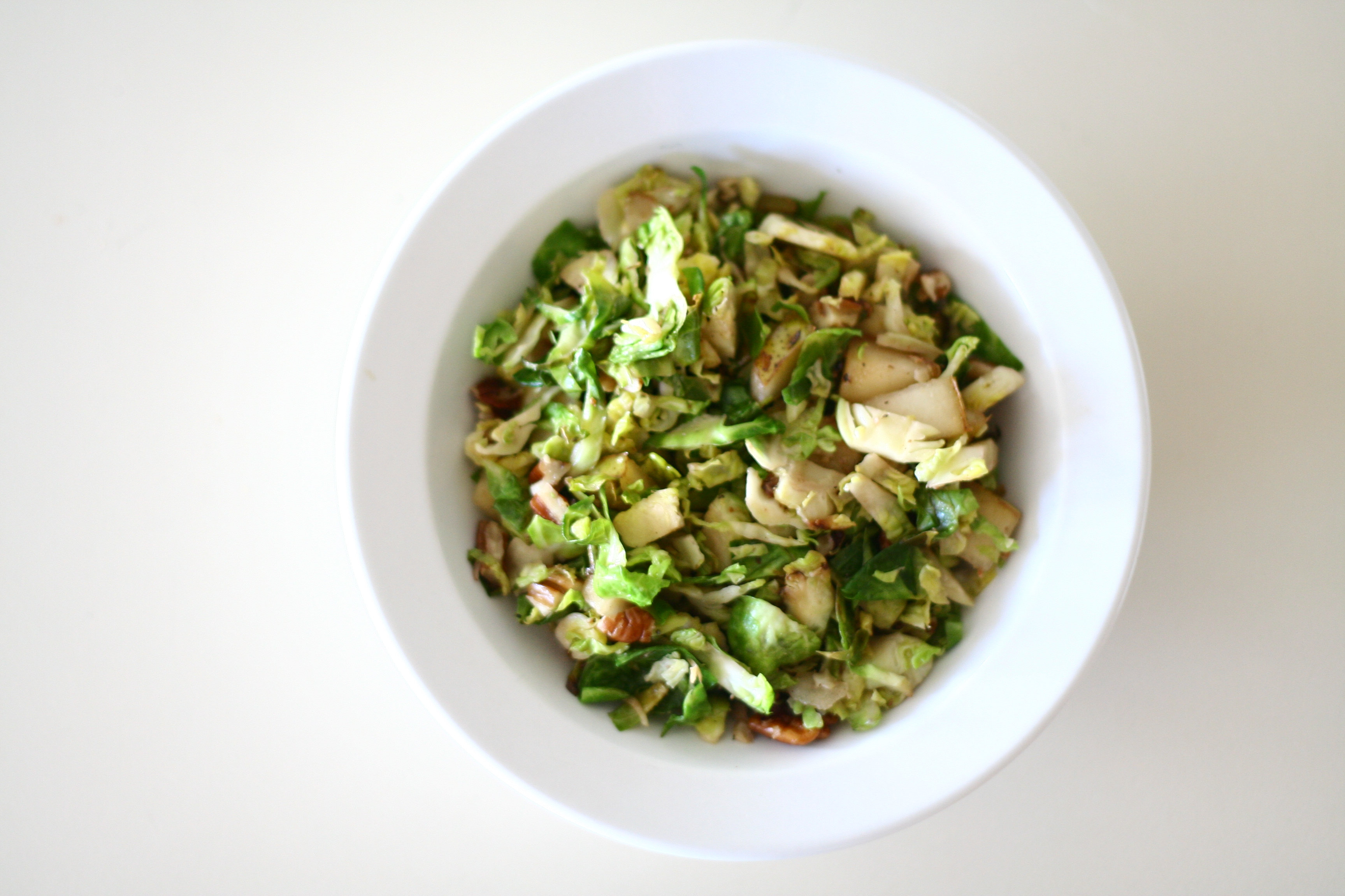 Shredded Brussels Sprouts with Pecans and Pear