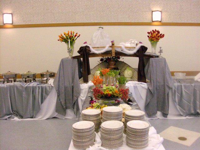 This is a beautiful buffet table setting for any wedding with a chocolate
