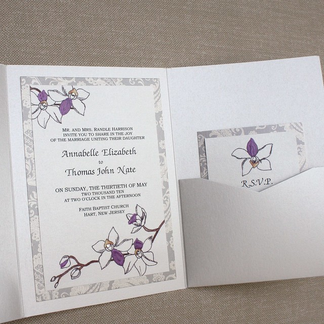 Very Very Elegant Plum Orchid Wedding Invitation