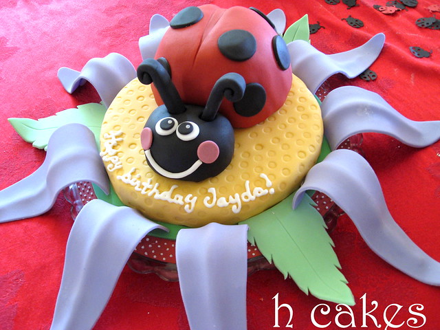 Ladybug on flower cake