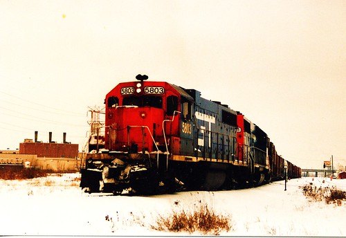 Grand Trunk Western freight train approaching the southbound interchange conection at Hayford Junction. Chicago Illinois. January 1987. by Eddie from Chicago