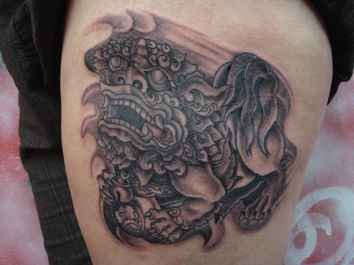 This amazing and detailed Chinese lion tattoo is different than most other