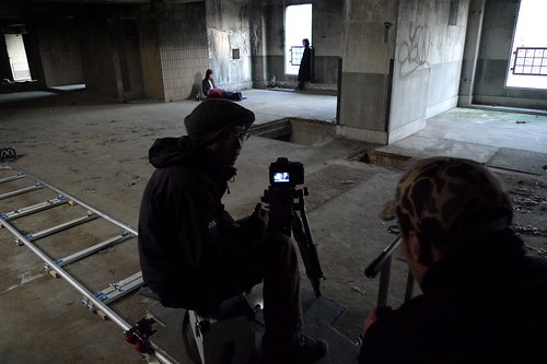 Shooting a scene in an abandoned building