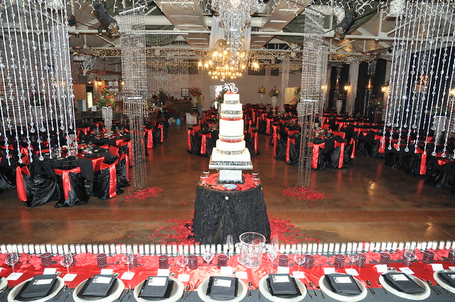 black and red wedding reception