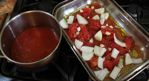 tomato juice and onions before roasting