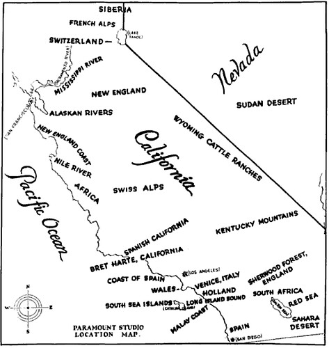 Paramount Studio map of California's geographical facsimiles, fron The Motion Picture Industry as a Basis for Bond Financing, 1927