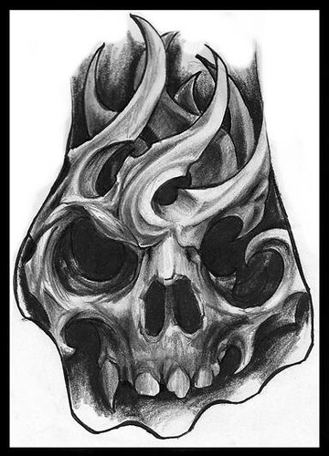 bio mechanic skull hand tattoo sketch